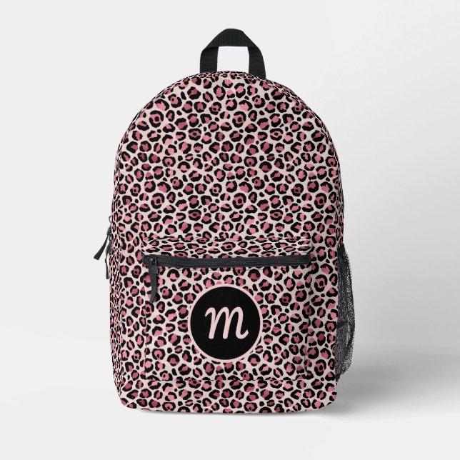 Chic Pink Black Leopard Print Cut Nähen Rucksack (Vorderseite)