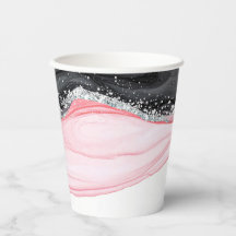 Chic Pink & Black Marbour Paper Cups