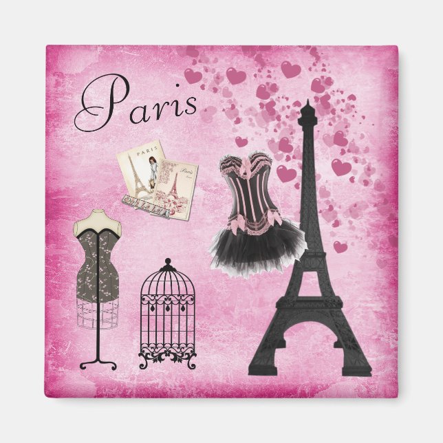 Chic Pink Black Paris Fashion Eiffel Tower Magnet (Vorne)