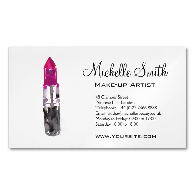 Chic pink Black silver water color lipstick Makeup Magnetische Visitenkarte (Vorderseite)