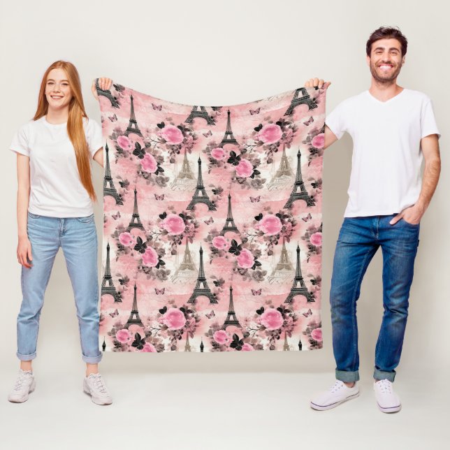 Chic Pink Black & White Eiffel Tower Paris Französ Fleecedecke (Beispiel)
