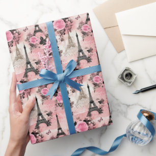 Chic Pink Black & White Eiffel Tower Paris Französ Geschenkpapier