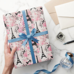 Chic Pink Black & White Eiffel Tower Paris Französ Geschenkpapier