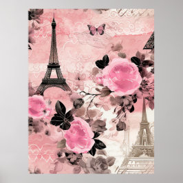 Chic Pink Black & White Eiffel Tower Paris Französ Poster