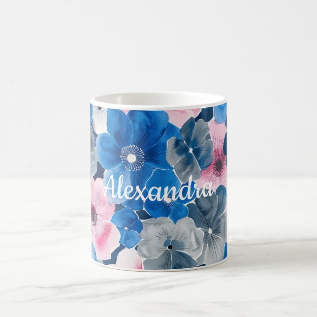 Chic Pink Blue Floral Kaffeetasse (Mittel)