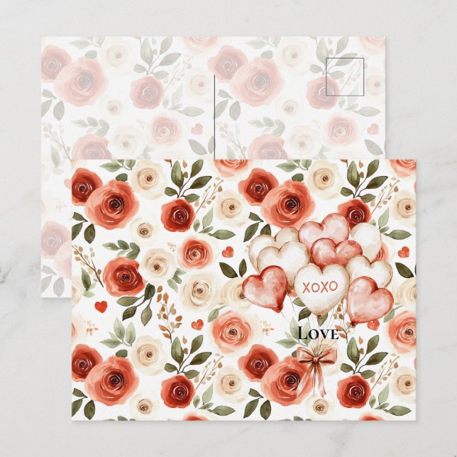 Chic Pink Blue Summer Floral Red Hair Girl Postkarte (Vorne/Hinten)