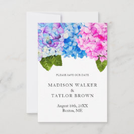 Chic Pink Blue Watercolor Hydrangea Wedding Save The Date