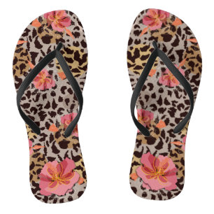 Chic Pink Blume auf Leopard Flip Flops