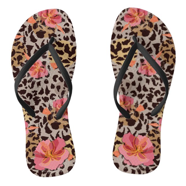 Chic Pink Blume auf Leopard Flip Flops (Fußbett)