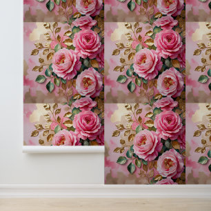 Chic Pink Blume Gold Accent Wallpaper Tapete