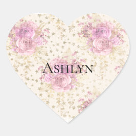 Chic Pink Blume Herz-Aufkleber