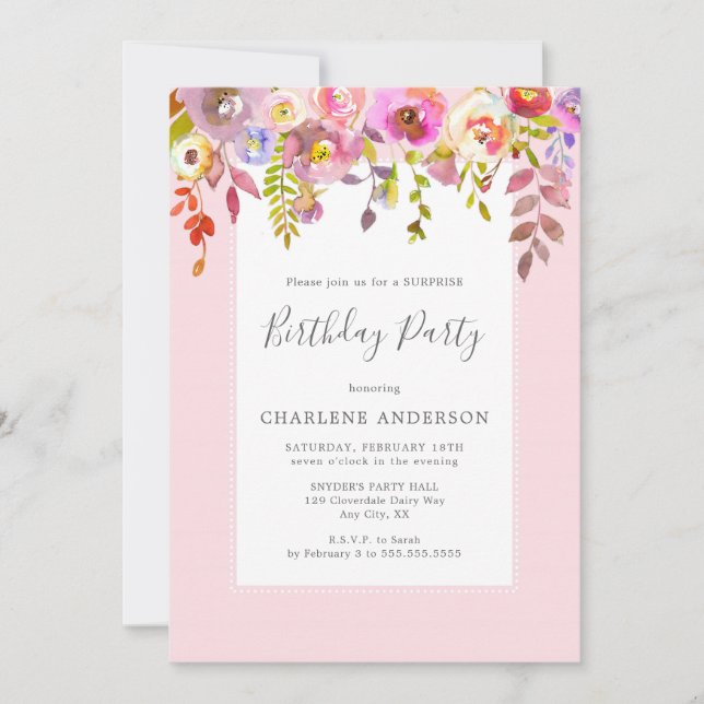 Chic pink Blumen Geburtstagsparty Einladung (Vorderseite)