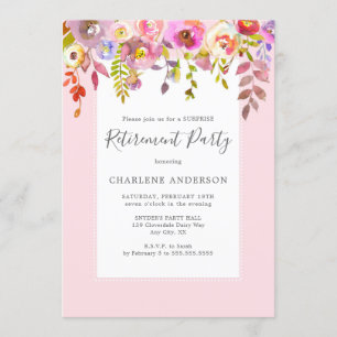 Chic pink Blumen Pensionierung Party Einladung
