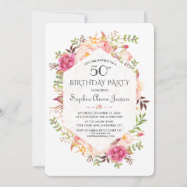 Chic Pink Blush Floral Navy Blue Geburtstagsparty Einladung