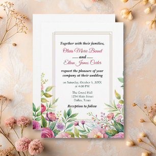 Chic Pink Blush Lila Wasserfarbenhochzeit Einladung