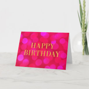 Chic Pink Bokeh Lights Imitats Gold Happy Birthday Karte