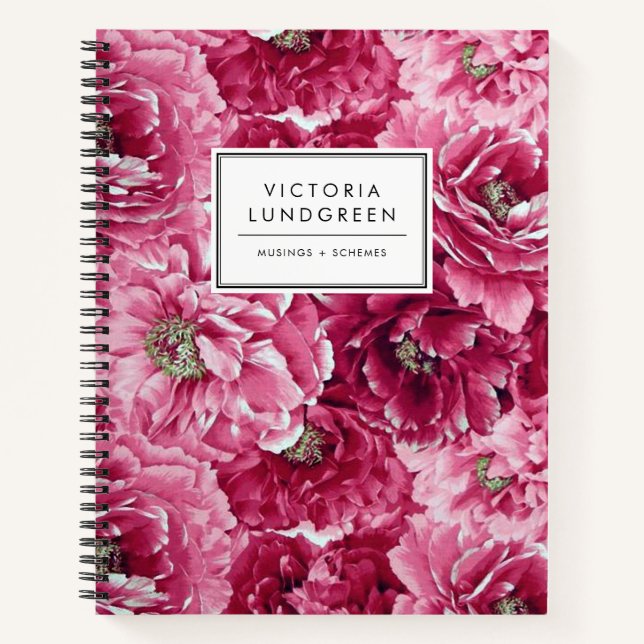 Chic Pink Botanic Peonies Pattern Notizbuch (Vorderseite)
