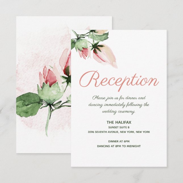 Chic Pink Botanical Wedding Begleitkarte (Vorne/Hinten)