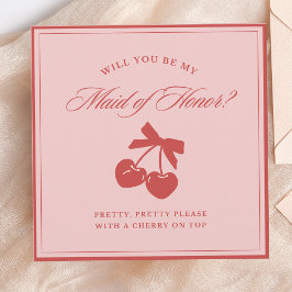 Chic Pink Bow & Cherry Trauzeugin Vorschlag Card Einladung