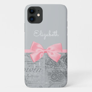 Chic Pink Bow Girly Parisian Ephemere und Name Case-Mate iPhone Hülle
