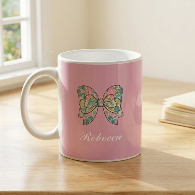 Chic Pink Bow Personalized Name Two-Tone Mug  Kaffeetasse (Von Creator hochgeladen)