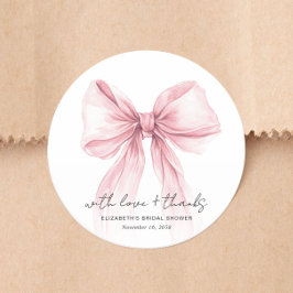 Chic Pink Bow Watercolor Bridal Shower Thank You Runder Aufkleber