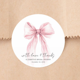 Chic Pink Bow Watercolor Bridal Shower Thank You Runder Aufkleber