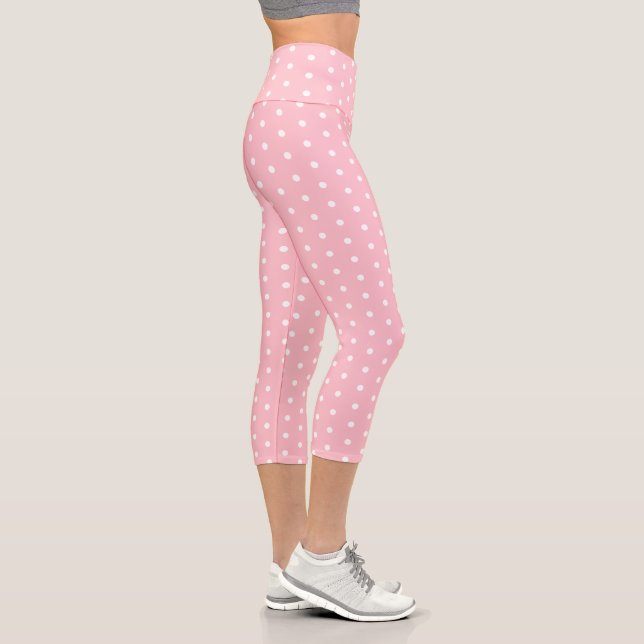 Chic Pink Capri Leggings mit weißem Dot-Muster (Rechts)