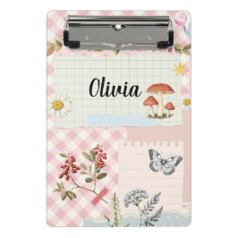 Chic Pink Checkered Mini-Zwischenablage mit floral Mini Klemmbrett