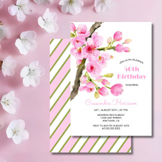Chic Pink Cherry Blossom Sakura Floral Geburtstag Einladung