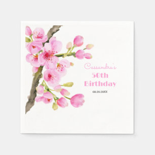 Chic Pink Cherry Blossom Sakura Floral Geburtstag Serviette