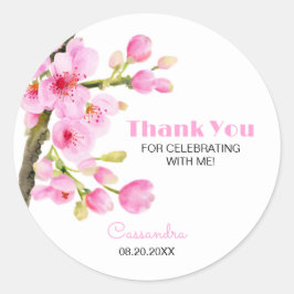 Chic Pink Cherry Blossom Sakura Floral Vielen Dank Runder Aufkleber