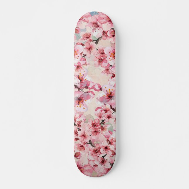 Chic Pink Cherry Blossom Skateboard (Vorne)