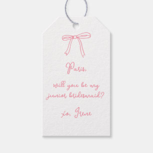 Chic Pink Coquette Bow Junior Bridesmaid Vorschlag Geschenkanhänger