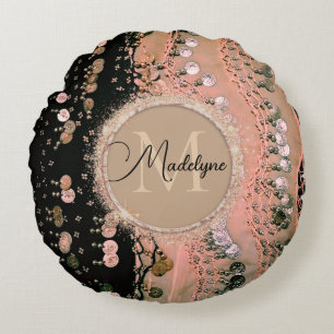 Chic Pink Coral und Black Sinti und Roma Scarf Rundes Kissen