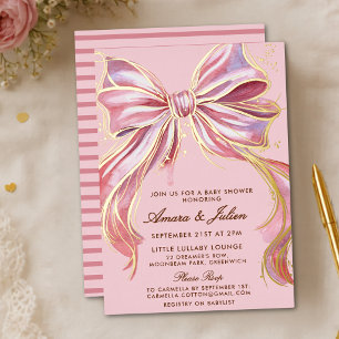 Chic Pink Couture Watercolor-Schleife Baby Shower- Folieneinladung