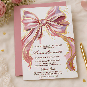 Chic Pink Couture Watercolor-Schleife Baby Shower- Folieneinladung