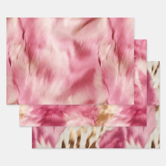 Chic Pink Cowgirl Cowhide Geschenkpapier Set (Set)