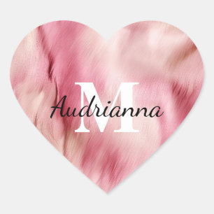 Chic Pink Cowgirl Cowhide Monogram Herz-Aufkleber