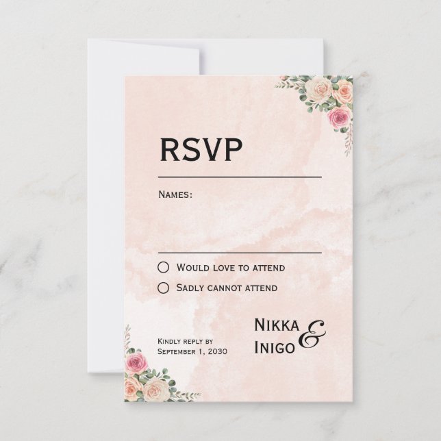 Chic Pink Cream Floral Wedding RSVP Cards Karte (Vorderseite)