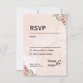 Chic Pink Cream Floral Wedding RSVP Cards Karte