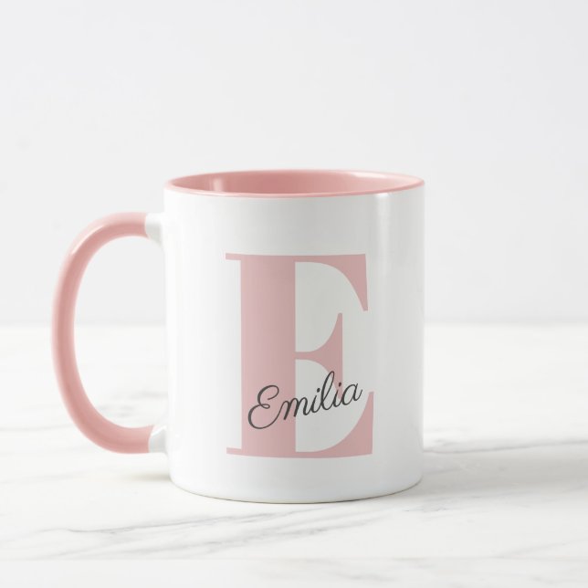 Chic pink Custom Monogram und Name Tasse (Links)