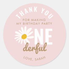 Chic Pink Daisy Blume ONEderful Birthday Gefallen Runder Aufkleber