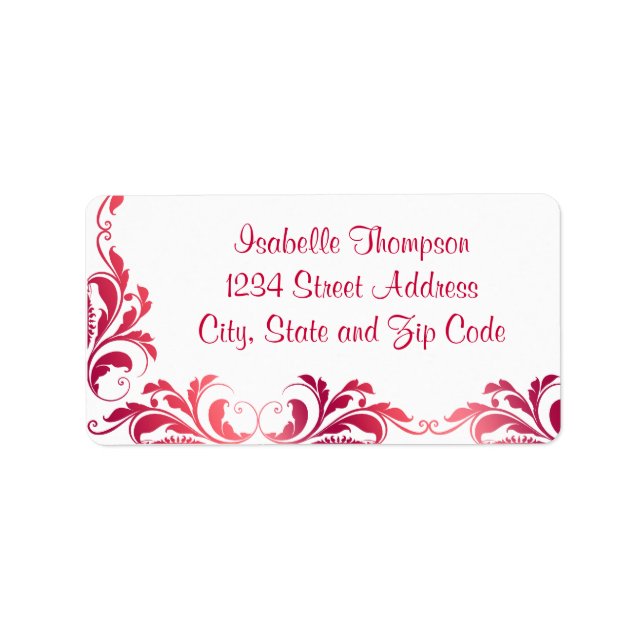 Chic Pink Damask Blüh Border Adressaufkleber (Vorne)