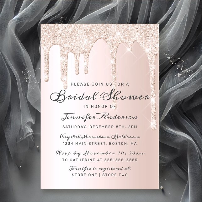 Chic Pink Dripping Glitzer Elegantes Brautparty Einladung (Chic Pink Dripping Glitter Elegant Bridal Shower Invitation)