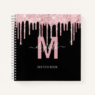 Chic Pink Dripping Glitzer Monogram Sketch Notizbuch