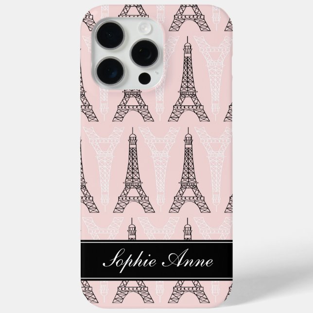 Chic Pink Eiffel Tower Pattern Case-Mate iPhone Hülle (Rückseite)