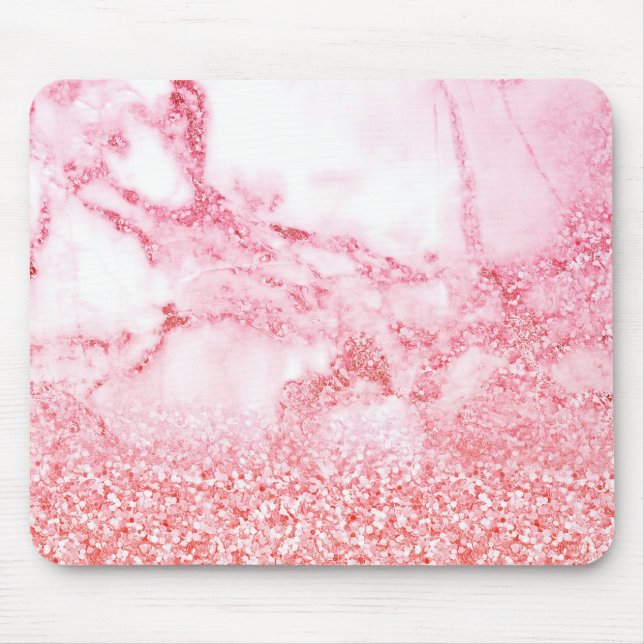 Chic Pink Elegante Rose Gold Glitzer Marmor Mousepad (Vorne)