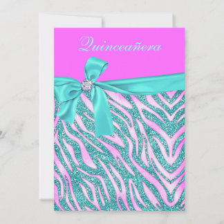 Chic Pink Fake Glitzer Zebra Quinceanera Party Einladung