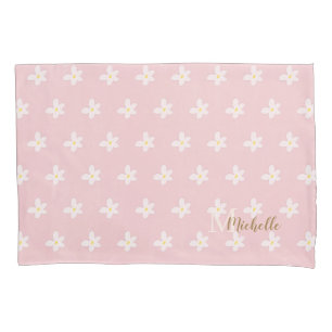 Chic Pink Farmhouse Sweet Daisies Trend Monogram  Kissenbezug